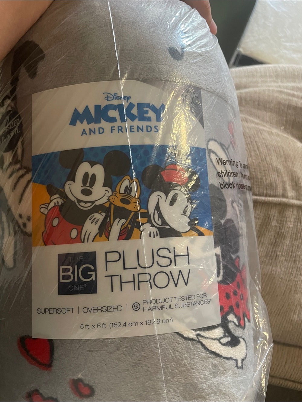 Disney Mickey and Friends Plush Throw - Gray with Red and Black